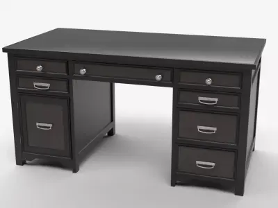 Black Wooden Office Desk with Upholstered Chair 3D model