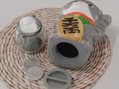 Lucky Cat Money Bank Low-poly 3D model