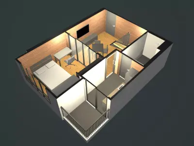 Apartment room in plan cut 25-65 3D model