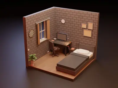 Isometric Low Poly Room Low-poly 3D model