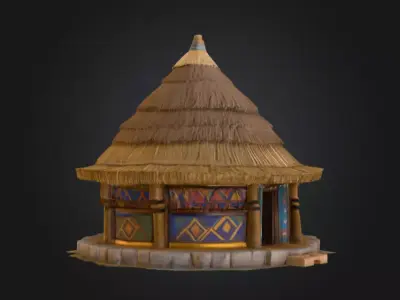Traditional Circular Hut Low-poly 3D model