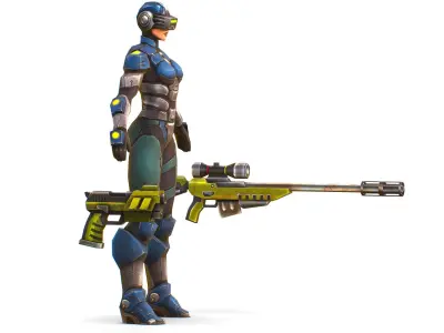 Sci-Fi Woman Cyborg Drone Sniper Soldier Low-poly 3D model