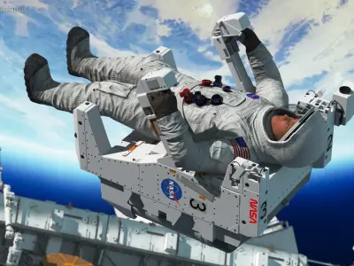  NASA Astronaut in Spacesuit A7L with Jetpack Rigged 