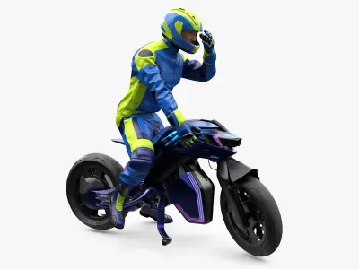  Racer on Futuristic Motorcycle 