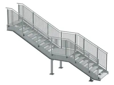 Industrial urban metal stairs with two sections set 03 3D model