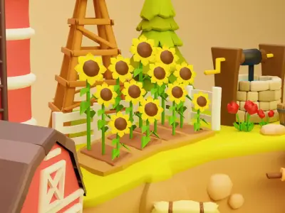 Low Poly Cartoon Farmhouse Diorama Low-poly 3D model