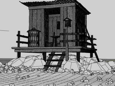 Secluded Beachside Wood Hut Oasis - High Detail 3D model