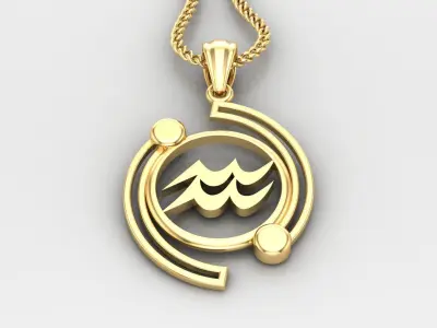 Galaxy Aquarius Light Gold Pendant Version 8 3D print model