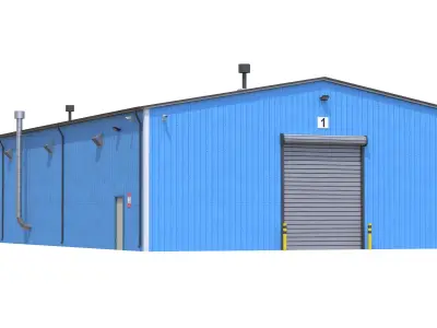 Industrial Building 7 Blue Low-poly 3D model