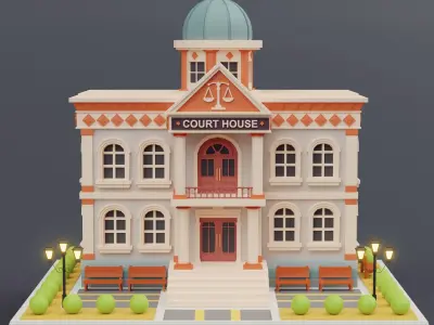 cartoon court house 01 3D model