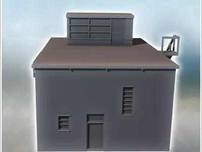 Modern flat-roofed building with observation balcony and multipl 3D print model