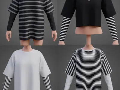 Unisex Striped Shirt Collection Harajuku T-shirt Goth Sweatshirt 3D Model Pack