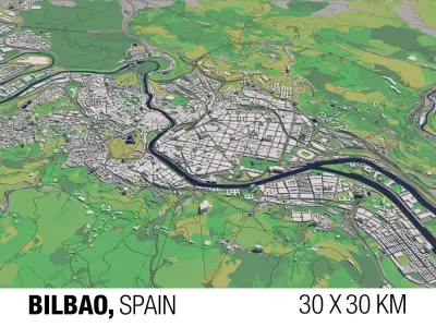Bilbao Spain 30x30km 3D City Map 3D model