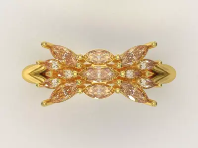 Bridal Marquise Diamond Cluster STL 3DM 3D Ring model jr00269 3D print model