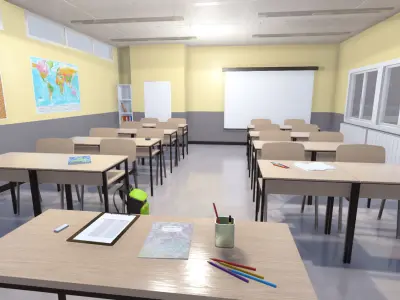 High school classroom Low-poly 3D model