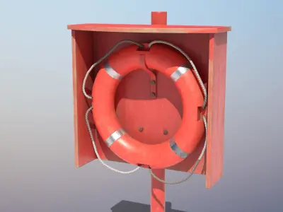 Lifebuoy On Holder  Low-poly 3D model