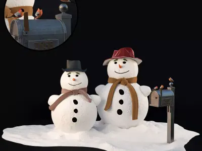 Snowmen with bullfinches 3D model