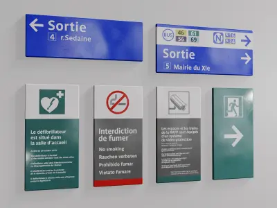 Set of Urban Directional and Informational Signs Low-poly 3D model