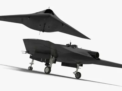  Flying Wing UCAV on Ground View Black Rigged for Cinema 4D 
