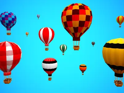 HOT AIR BALLOON CARTOON STYLIZED COLLECTION Low-poly 3D model
