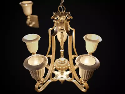 Victorian Worn Chandelier and Wall Lamp Low-poly 3D model