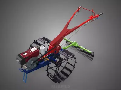 KIT RAKER LANDSCAPE RAKE HARROW LEVELING ATTACHMENT HAND TRACTOR 3D model