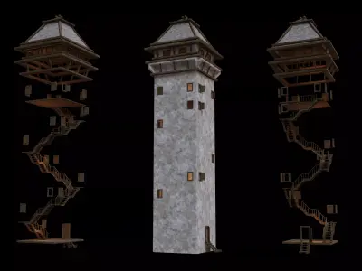 Tower made for game RPG Medival projects Low-poly 3D model Low-poly 3D model