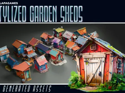 Stylized Garden Sheds 3D model