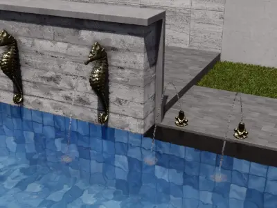 NAT and FRED frogs and seahorse lumion fountains Low-poly 3D model