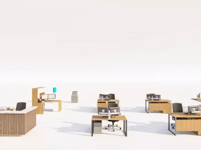 Modern Modular Office Desk Collection Low-poly 3D model