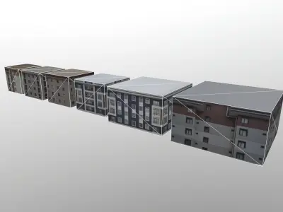 6 buildings in with one map Low-poly 3D model