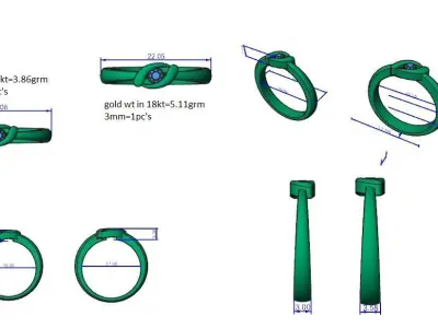 Thin Light wt Solitaire Couple Band Ring 3dm stl render detail 3D print model