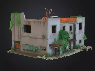 Half Destroyed Building 3D Model  Post Apocalyptic Interior Low-poly 3D model