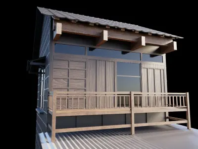 japanese wooden house Low-poly 3D model
