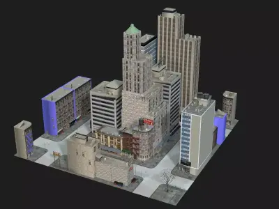 US Low Poly Game and Animation Ready City 3D model Low-poly 3D model