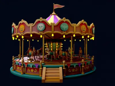 Stylized  Carousel  Low-poly 3D model