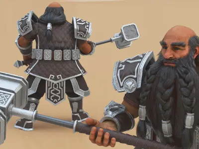  Dwarf Fighter with Hammer Rigged for Maya 