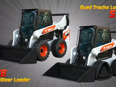 S76 Skid Steer - Quad Tracks Loaders - Bucket  2 in 1 3D Model Pack