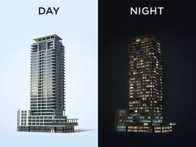 Apartment Building Day and Night Low-poly 3D model
