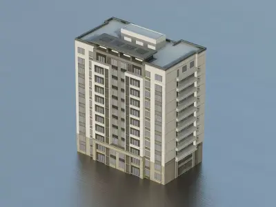 Modern residential apartment building Low-poly 3D model