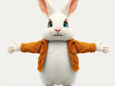 Fluffy Rabbit Character Rigged and Animated for Games and Cin... Low-poly 3D model