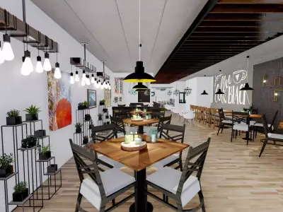 Restaurent Indoor and outdoor with an office 3D model
