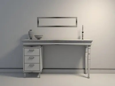 Sideboard desk with two drawers and mirror 3D model