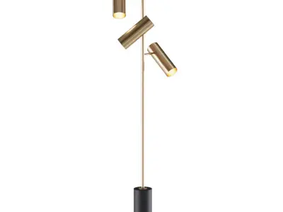 Floor lamp with three cylindrical swivel shades and marble base 3D model