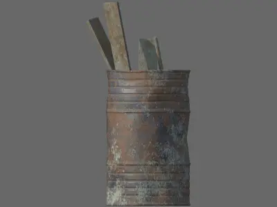 Rusty Build Barrel and Shovel Low-Poly Game Ready PBR 3D Model Low-poly 3D model