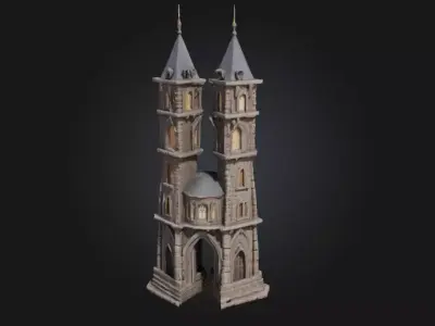 Twin Towers of Light  Beacons in a Mystical Realm 3D model