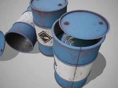 Barrels blue used Low-poly 3D model