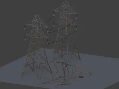 Big Power Lines and Traffic Lights Pack 02 Low-poly 3D model