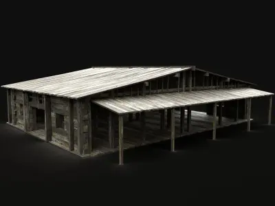 MEDIEVAL SAWMILL WAREHOUSE STORAGE WORKSHOP BUILDING INDUSTRIAL Low-poly 3D model