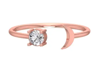 Solitaire Women Half Moon Round Stone Band Ring 3D print model